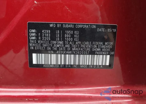 2019 Subaru Impreza 2.0I Sport z USA, uszkodzony, nr VIN 4S3GKAM67K3620357